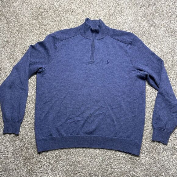 Polo Golf Ralph Lauren 100% Merino Wool Half-Zip Sweater XL Blue Pullover - Picture 1 of 8